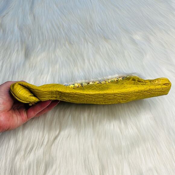 Yellow Faux Leather Sequin and Rhinestone Embellished Clutch - Picture 7 of 7